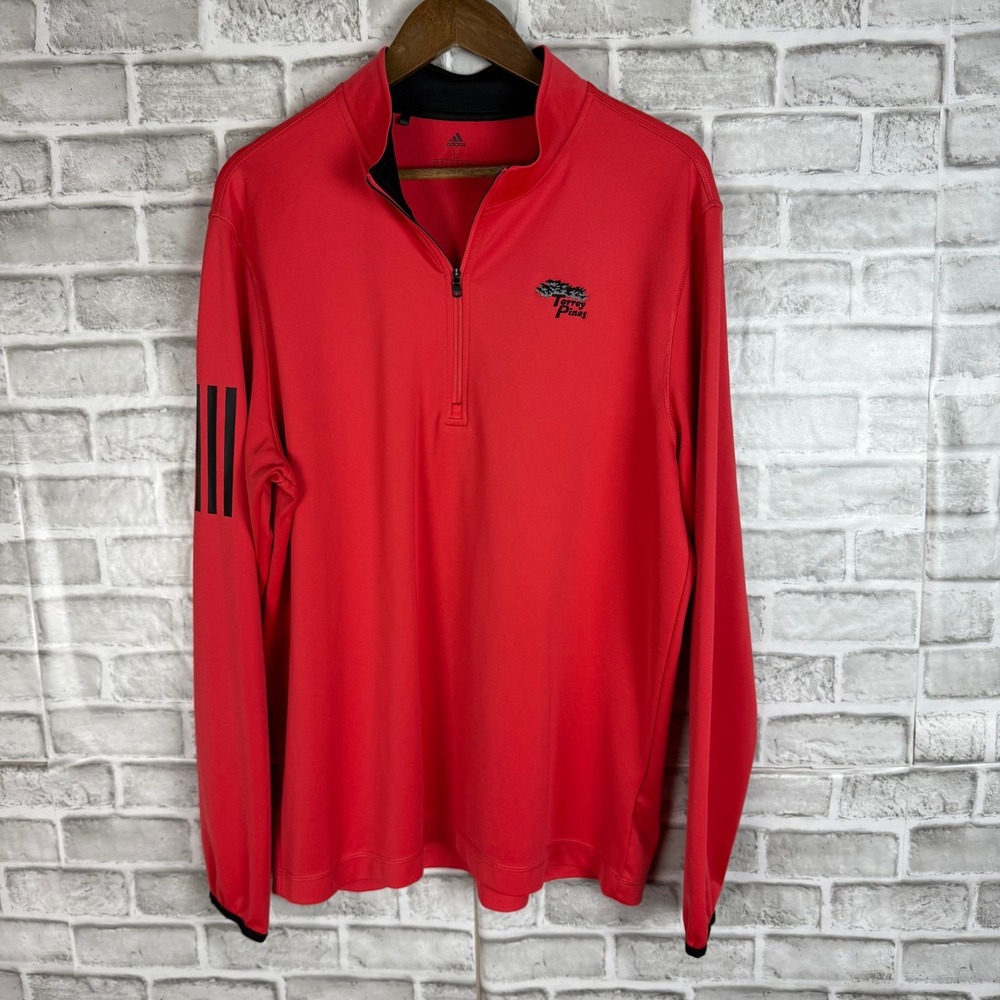 Adidas Torrey Pines Golf Mens Light Red Quarter Zip Pullover Sweatshirt Large